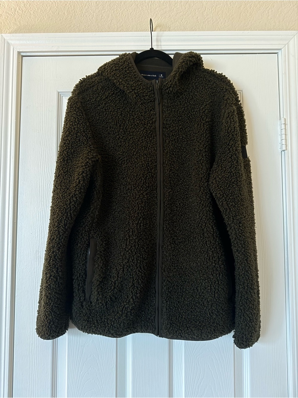 Abercrombie Olive Green Sherpa Zip-Up Hoodie